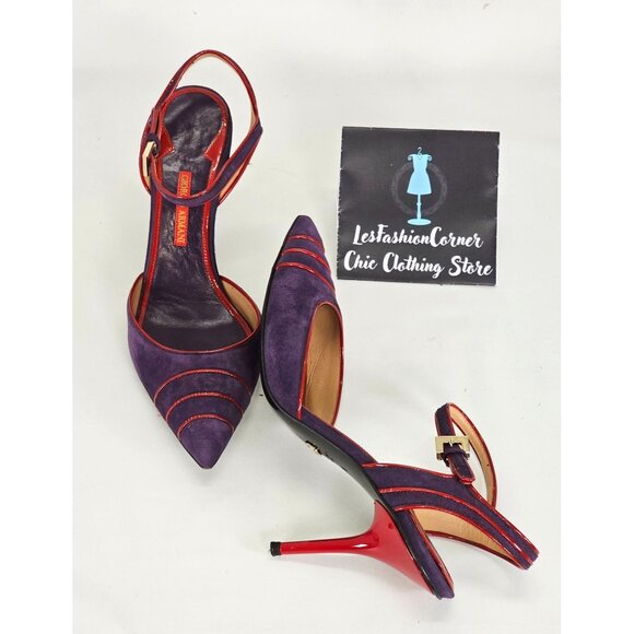 Giorgio Armani Women's Purple/Red Suede Stiletto Heels Ankle Strap Sz  7 US 101 - Picture 1 of 16